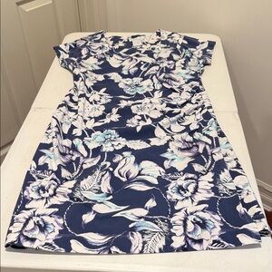 CottageCore Spring Blue Floral Shapely Beachy Cinched Faux Wrap Resort Dress L